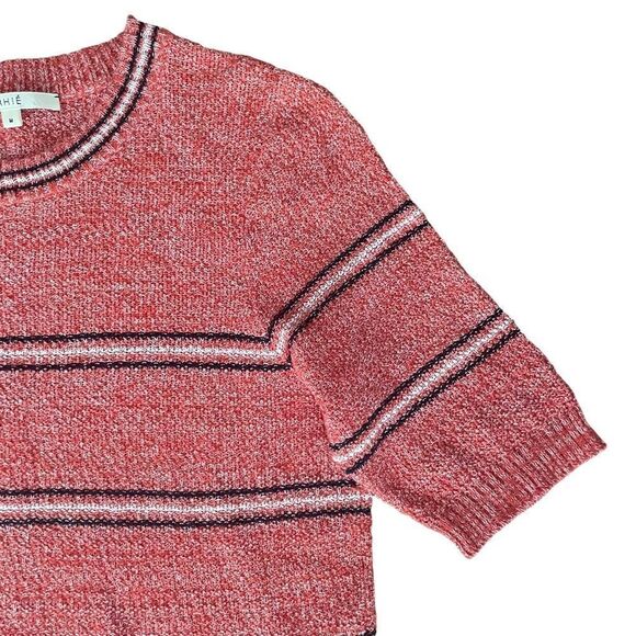 RHIE Women’s Short Sleeve Top 90’s Style Split ahem Red Stripe Size Medium - Picture 2 of 6